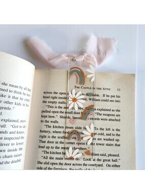 Retro Boho Rainbow Daisy Bookmark Acrylic Pink Cutesy Coquette Bookish Gift